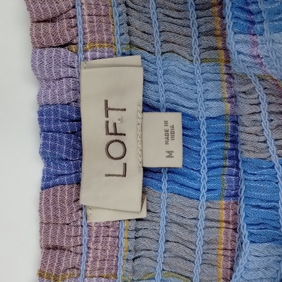 LOFT women's medium pastel blue pink tie shoulder tank top flowy smocked - Picture 8 of 9